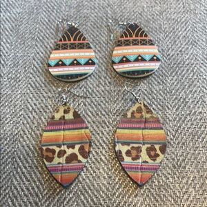 Bohemian Multicolor Teardrop and Leopard Print Earrings Set